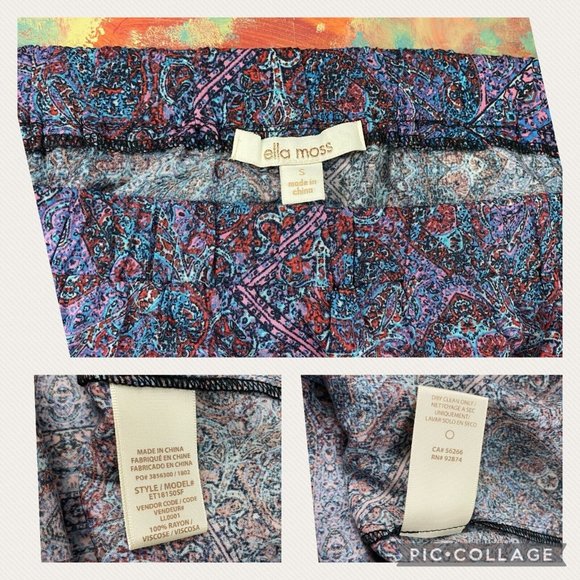 Ella Moss S Patterned Off The Shoulder Rayon Blouse Tiered Ruffle Bell Sleeves - Picture 12 of 12